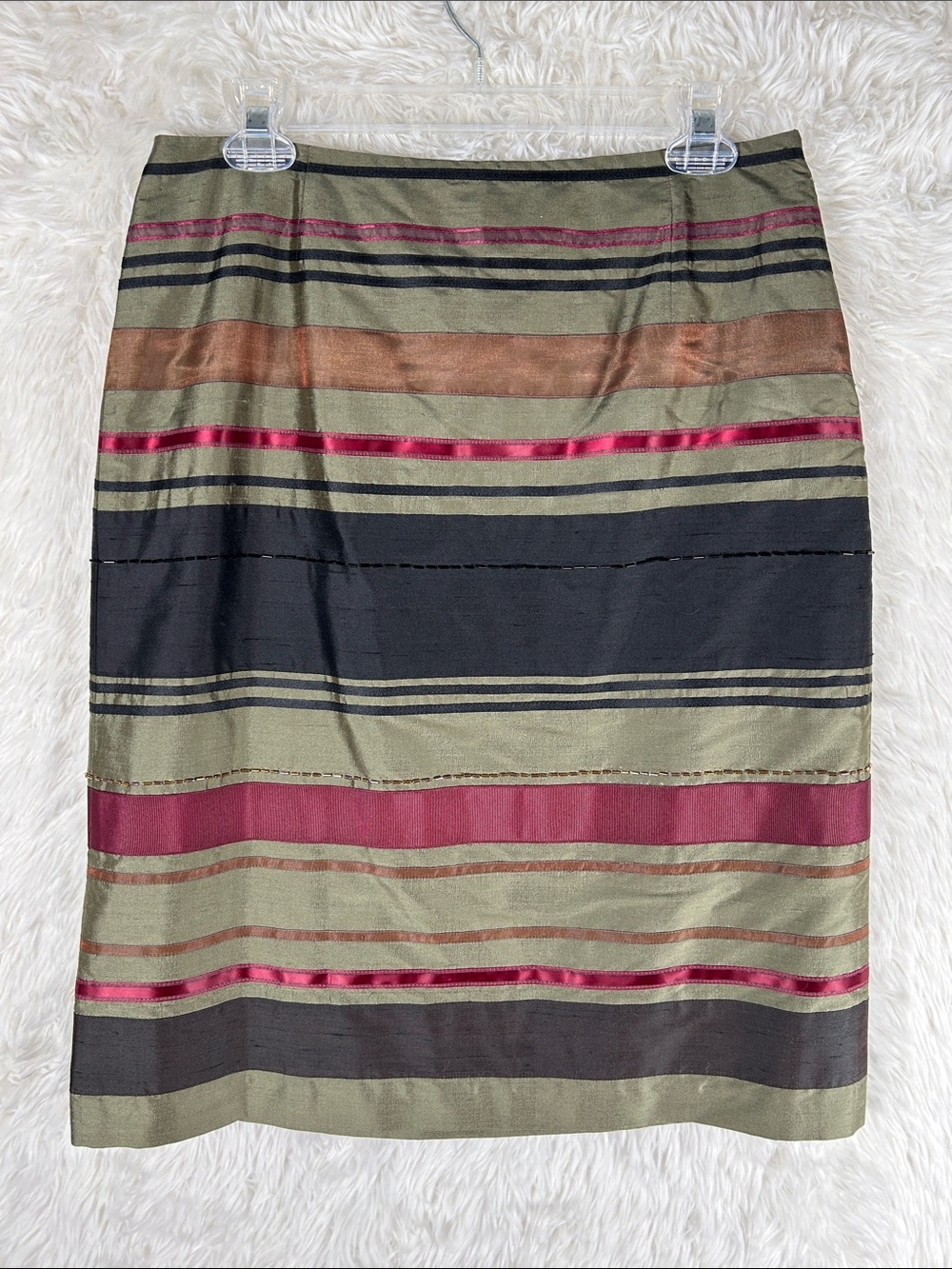 NWT Vintage Alfani Silk Skirt in Olive, Black & Burgundy